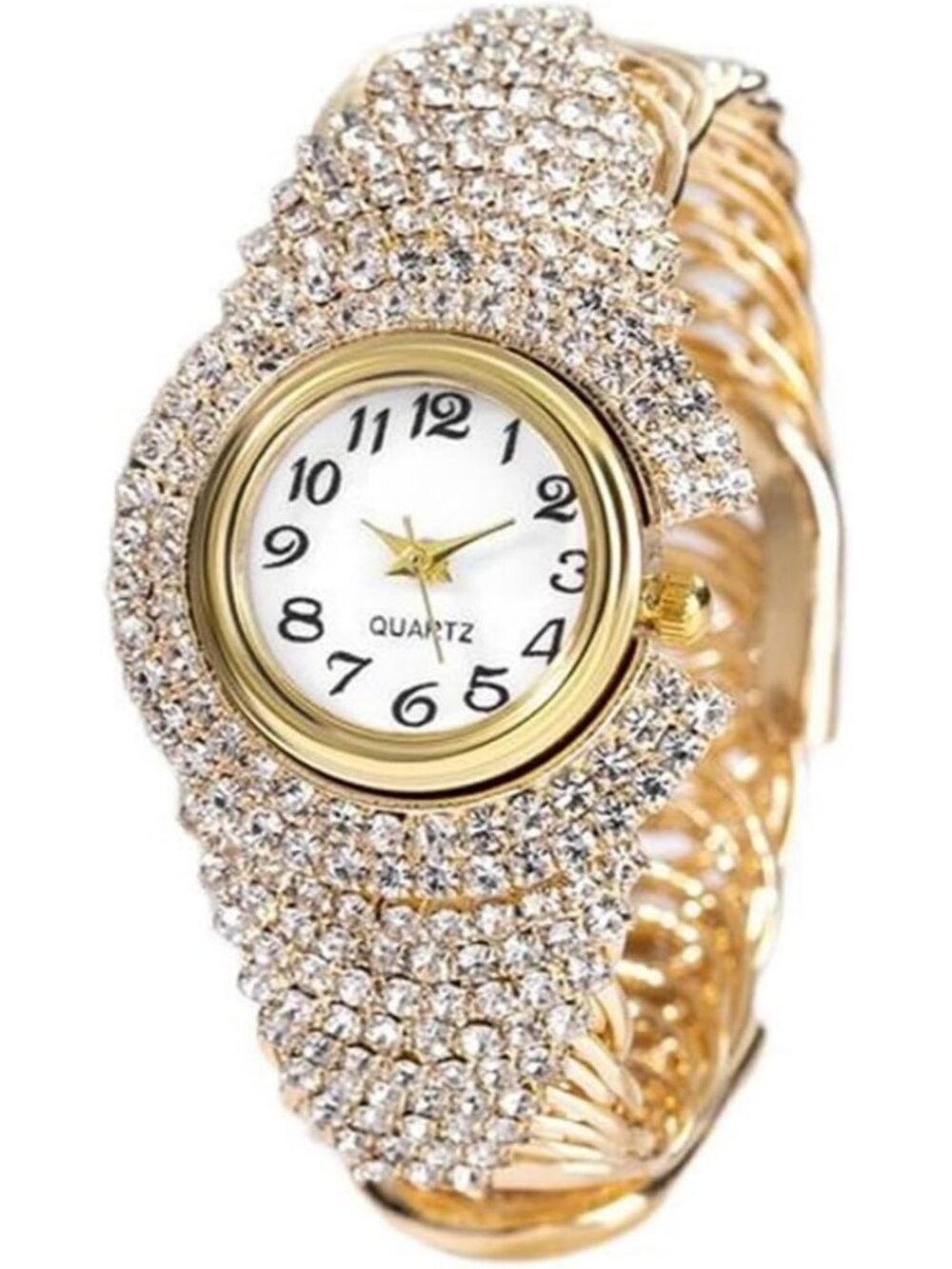 Women's Gold Elegant Crystal Bangle Bracelet Round Dial Analog Quartz Wristwatch